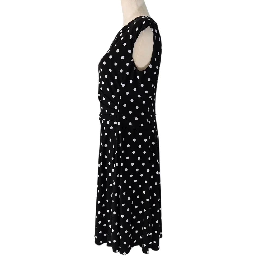 Lauren Ralph Lauren Black Midi Dress with White Dots Sz 12 - Picture 5 of 16